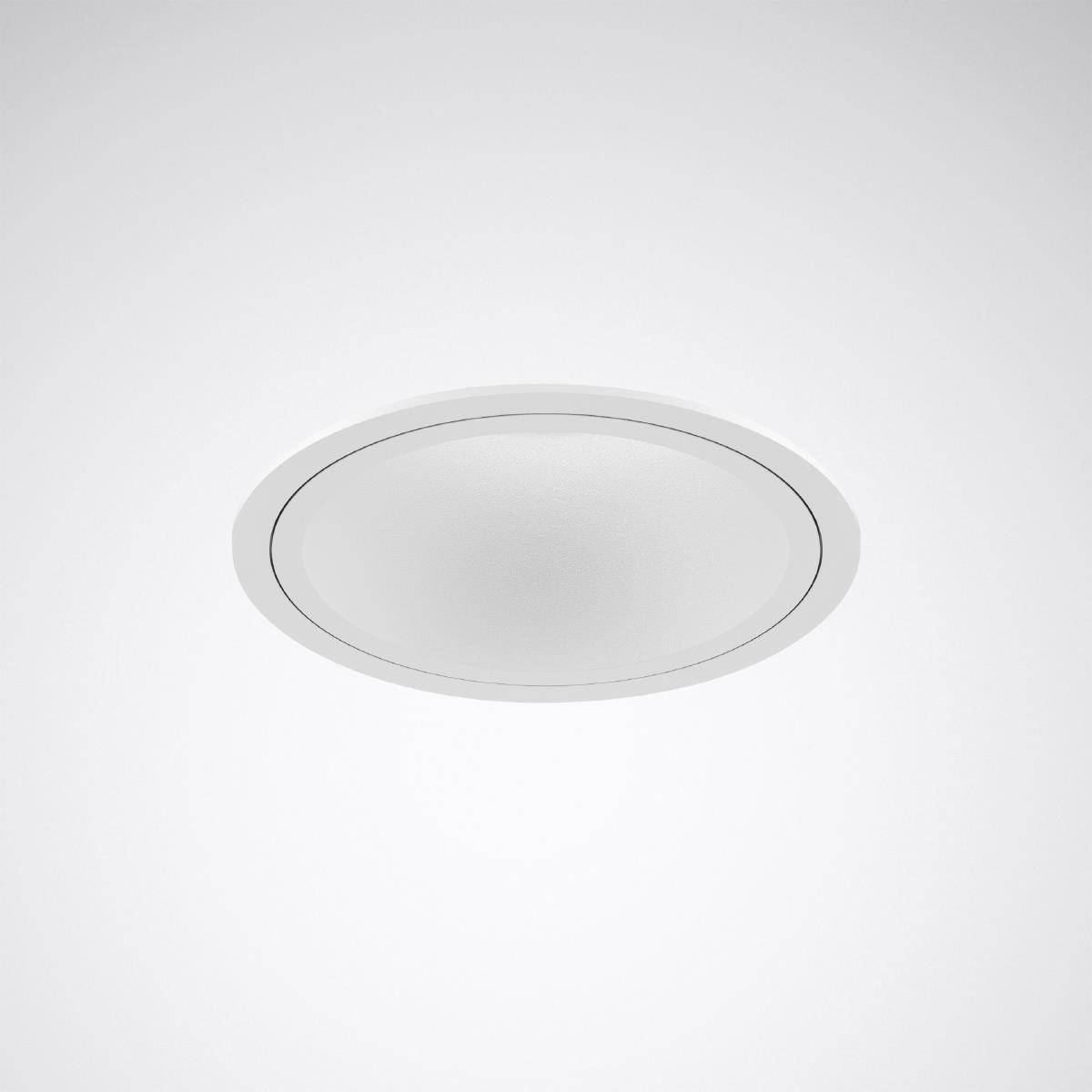 Ein rundes, weißes Einbauleuchten-Deckenlight ohne sichtbare Glühbirnen.