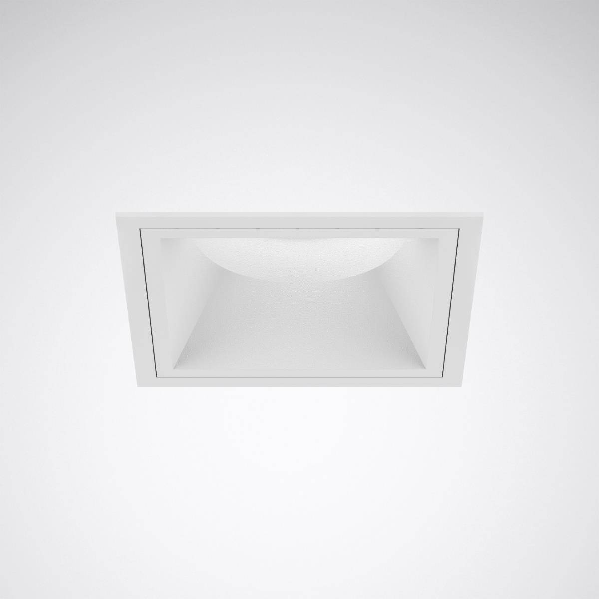 Eine minimalistische, versenkte Deckenleuchte mit quadratischer Form, weiße Oberfläche und glatte Kanten, entworfen für moderne Innenräume.