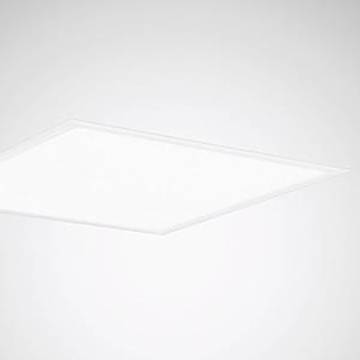 Ein helles, rechteckiges LED-Paneellicht an einer einfachen weißen Decke, das weiche, gleichmäßige Beleuchtung bietet, die sich für moderne Innenräume eignet.