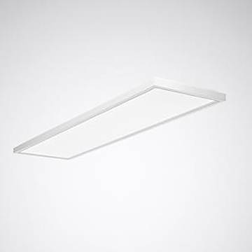 Eine elegante, rechteckige LED-Deckenleuchte mit weißem Finish, montiert auf einem schlichten grauen Hintergrund.