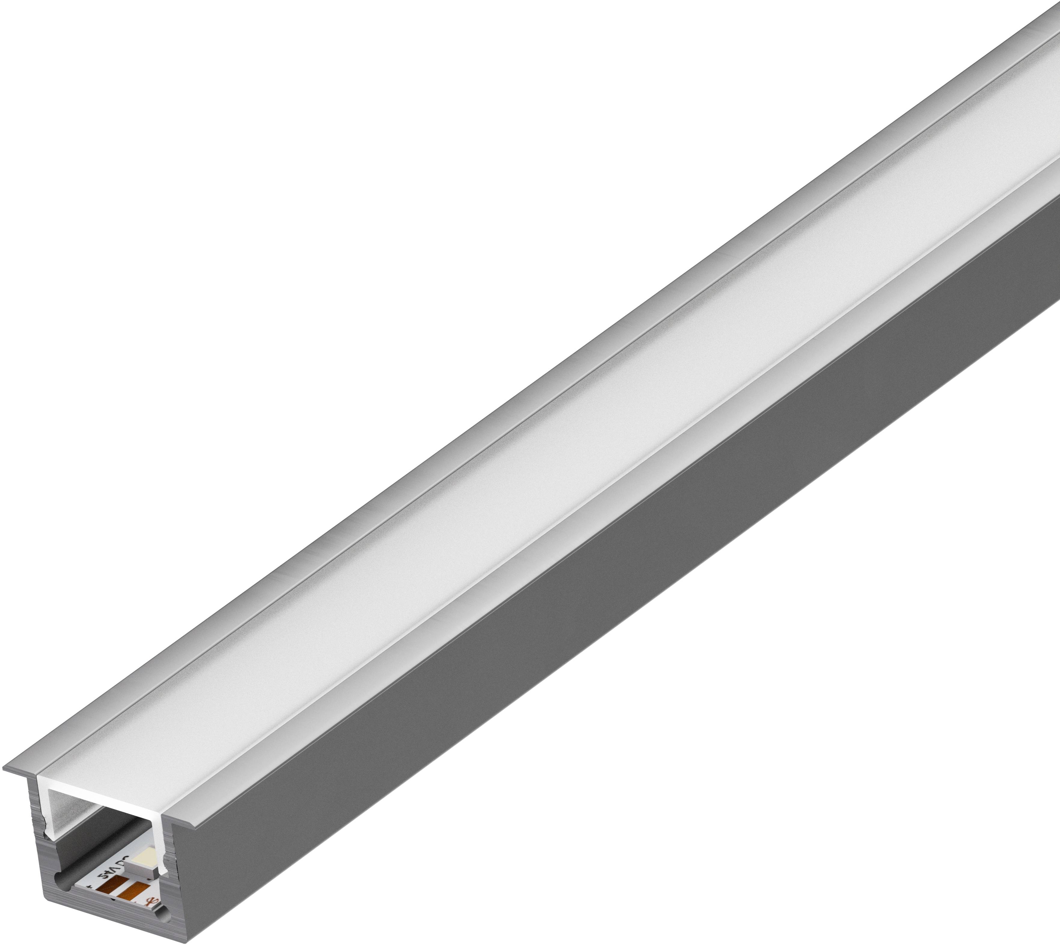 Ein Aluminium-LED-Profilkanal mit mattierter Abdeckung, verwendet zum Gehäuse und Schutz von LED-Streifenlichtern, die Lichtverteilung verbessernd.
