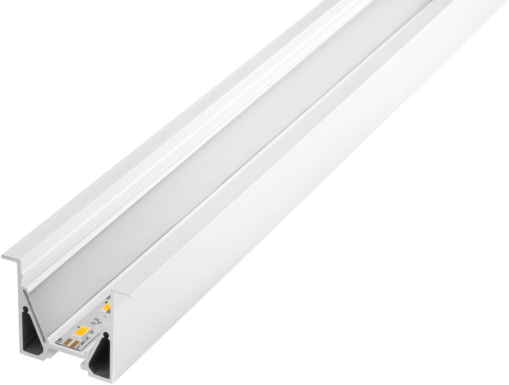 Aluminium-LED-Kanal für Streifen-Leuchten mit mattiertem Abdeckung für diffuses Licht. Geeignet für Unterputz-Installationen.