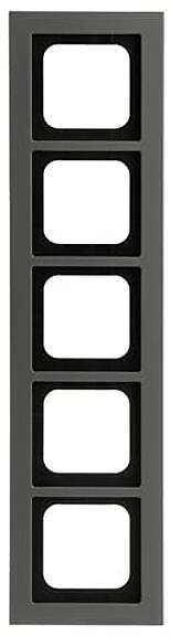 Ein grauer rechteckiger Filmstreifen mit fünf leeren schwarzen Rahmen, die vertikal ausgerichtet sind.