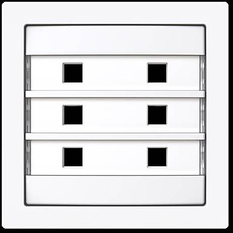 Eine weiße Steckdose mit zwei Sätzen von dreipoligen Steckdöffnungen, die vertikal in der Mitte angeordnet sind.