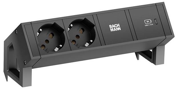 Bachmann-Steckerleiste mit zwei europäischen Steckdosen und einem USB-C-Anschluss.