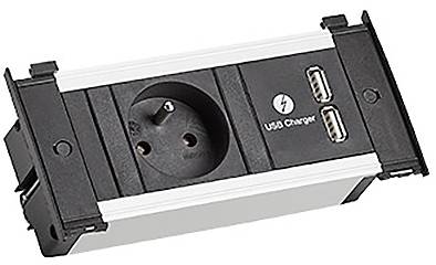 Eine Steckdose mit USB-Anschlüssen mit der Bezeichnung „USB-Ladegerät