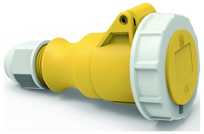 Ein gelber Industriesensor mit einer gerillten weißen Kappe und zylindrischem Gehäuse. Er scheint zur Messung oder Erkennung in verschiedenen Umgebungen verwendet zu werden.