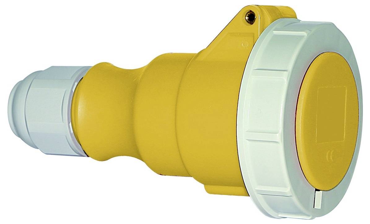 Ein gelber Industriesensor mit zylindrischer Form und weißer Kappe für Umwelt- oder Materialüberwachungsanwendungen.