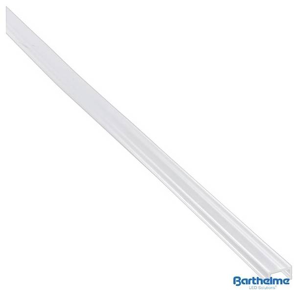 Eine klare, längliche LED-Linsenleiste mit der Bezeichnung Barthlme LED Solutions, entwickelt zur Lichtverteilung in LED-Beleuchtungsanwendungen.
