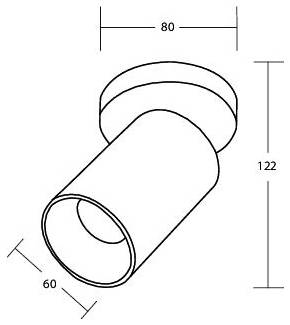 Technische Zeichnung einer zylindrischen Rohrverbindung mit Flanschende, dimensioniert 80 breit, 122 hoch und 60 Durchmesser.