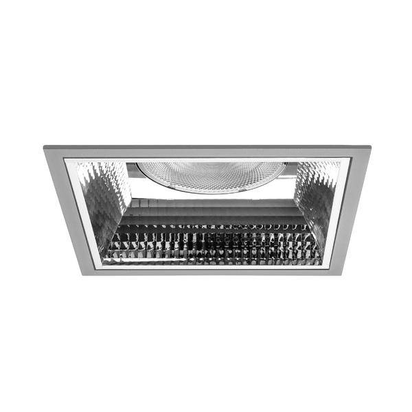 Quadratische bündige Deckenleuchte mit reflektierendem Innenraum und kreisförmigem Lampenschacht