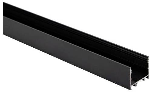 Ein schwarzes Aluminium-Strangpressprofil, rechteckig geformt, das häufig für strukturelle Rahmenkonstruktionen oder Befestigungsanwendungen verwendet wird.