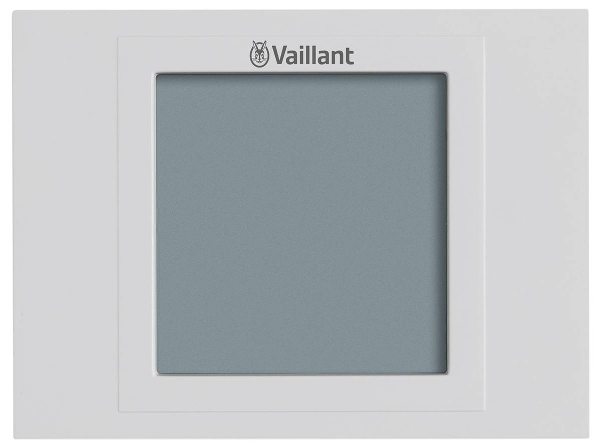 Ein weißer quadratischer Thermostat-Rahmen mit einem kleinen 