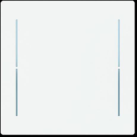 Ein weißes Quadrat mit vier dünnen, vertikalen, hellblauen Linien in der Nähe der Kanten.