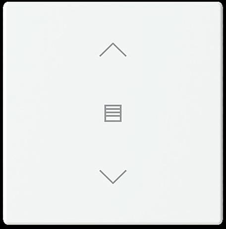 Ein Lichtschalter mit Aufwärts- und Abwärtspfeilen und einem zentralen Pausensymbol, das die Kontrolle zum Dimmen oder Anpassen von Einstellungen anzeigt.