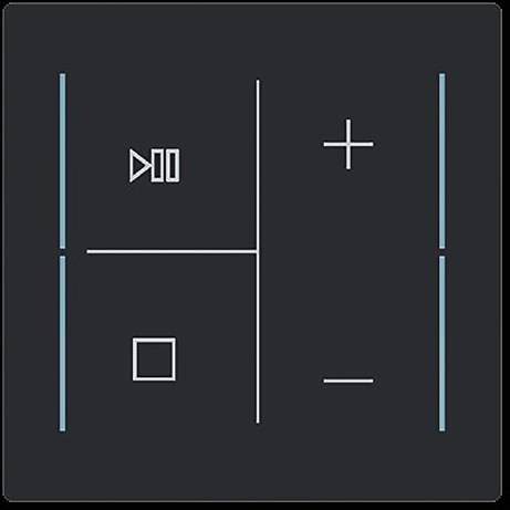 Ein berührungsempfindliches Bedienfeld mit Symbolen: Stummschalt-Symbol, „Plus