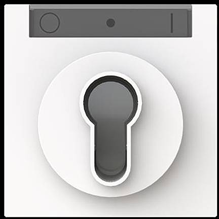 Eine Nahaufnahme eines Schlüssellochschlosses auf einer ebenen Fläche, die den Schlüsseleinsatzpunkt zeigt. Kein Schlüssel ist vorhanden. Das Schloss ist schmucklos.