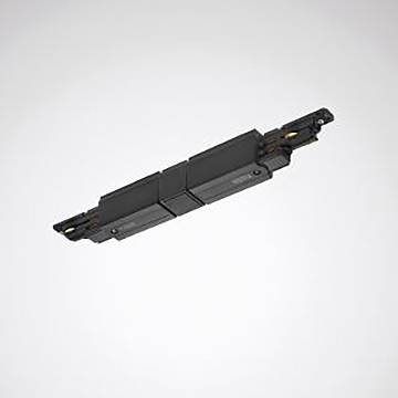 Ein schwarzer Schienenleuchtenstecker-Satz vor einfachem Hintergrund, der detaillierte Komponenten und Verbindungspunkte zeigt, der für elektrische Konfigurationen verwendet wird.