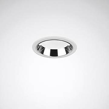Eingebaute Deckenleuchte mit poliertem metallischem Finish, zentriert vor einem schlichten weißen Hintergrund.