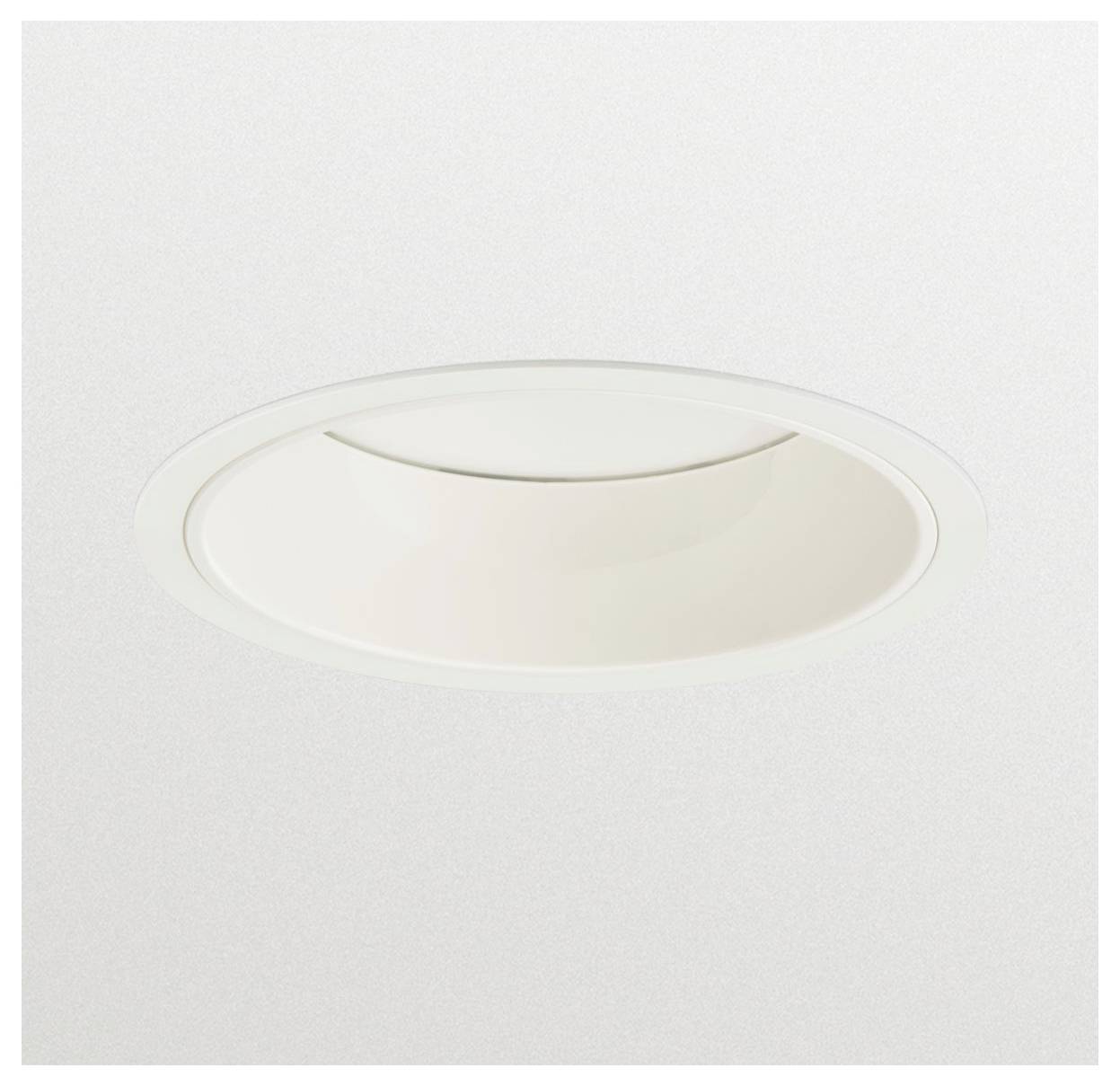 Ein weißes bündiges Deckenleuchtengehäuse mit rundem Design.