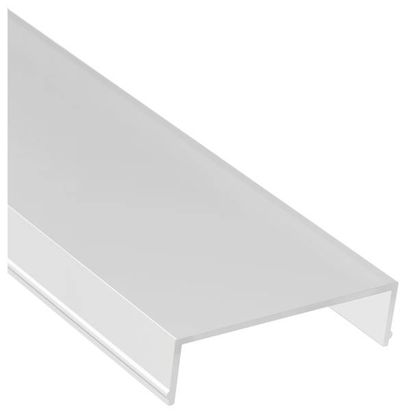 Eine klare Acrylabdeckung, die über Regale passt und Schutz sowie Sichtbarkeit für ausgestellte Gegenstände bietet. Rechteckig mit einer rechtwinkligen Biegung.
