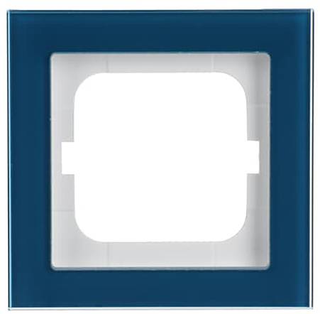 Ein blauer quadratischer Rahmen mit einem zentralen quadratischen Ausschnitt, entwickelt zur Montage von Schaltern oder Steckdosen.