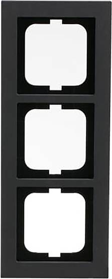 Ein schwarzer, rechteckiger dreifacher Rahmen mit drei quadratischen Öffnungen, die vertikal angeordnet sind.