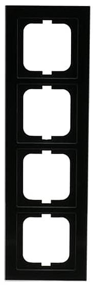 Ein schwarzer, vertikaler Rahmen mit vier gleichmäßig verteilten rechteckigen Aussparungen zum Einbau von Schaltern oder Steckdosen in einer Wand.