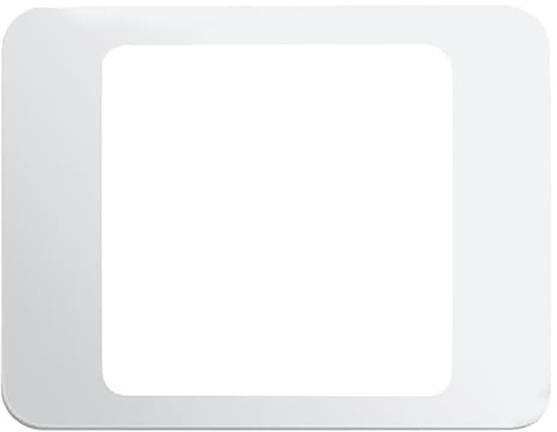 Ein rechteckiger weißer Rahmen mit abgerundeten Ecken, mit einem zentralen Ausschnitt in Form eines Quadrats, typischerweise als Displaymatte verwendet.