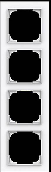Vier leere schwarze quadratische Rahmen vertikal ausgerichtet auf weißem Hintergrund.