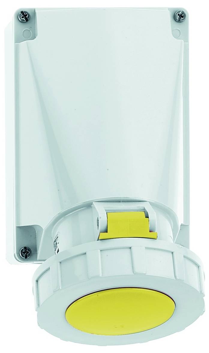 Eine weiße wandmontierte Leuchte mit nach unten gerichtetem gelbem Licht, konzipiert zur Beleuchtung bestimmter Bereiche, mit Schrauben befestigt.