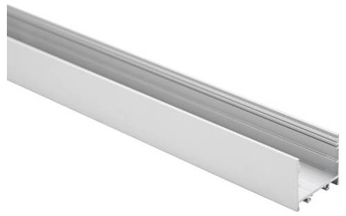 Eine silberne Aluminiumbahn, die zum Montieren oder Halten anderer Komponenten verwendet wird, in einer schrägen Perspektive dargestellt.