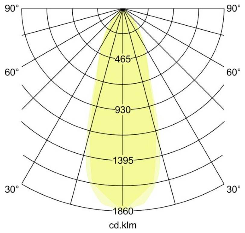 Polarlichterverteilungsdiagramm mit einem schmalen Abwärtsstrahl, beschriftet mit cd.klm mit Intensitätsringen bei 465, 930, 1395 und 1860.