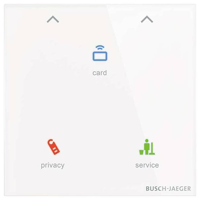 «Card»-Symbol oben in der Mitte, mit dem «privacy»-Symbol in Rot auf der linken Seite und dem «service»-Symbol in Grün auf der rechten Seite.