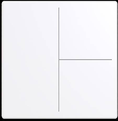 Ein weißer Lichtschalter mit minimalistische Design mit drei dünnen, sich kreuzenden Linien, die mehrere Schalterfunktionen suggerieren.