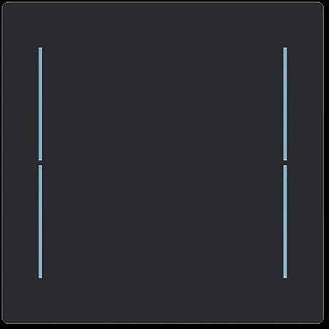 Ein minimalistisches, dunkel gestaltetes digitales Kunstwerk mit dünnen, parallelen vertikalen blauen Linien auf jeder Seite, das ein symmetrisches Design schafft.