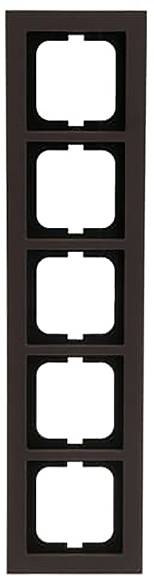 Ein vertikales schwarzes Paneel mit fünf quadratischen Ausschnitten, die in einer Spalte zu Befestigungszwecken angeordnet sind.