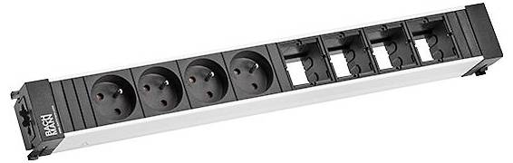 Eine Steckdosenleiste mit fünf europäischen Steckdosen für elektrische Geräte, in rechteckiger Ausführung, vor einem weißen Hintergrund.