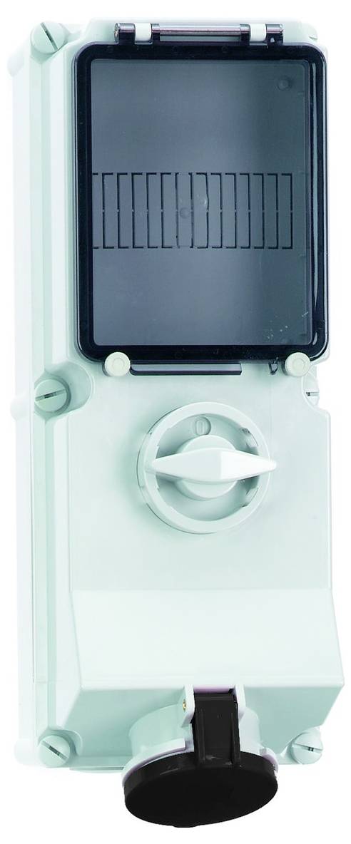 Eine hellgrüne Outdoor-Elektroschutzabdeckung mit einer kreisförmigen Wählscheibe in der Mitte, entwickelt zum Schutz von Steckdosen und Schaltern vor Witterungseinflüssen.