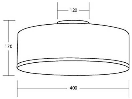 Technische Zeichnung einer zylindrischen Deckenleuchte, gekennzeichnet mit 400 mm Breite und 170 mm Höhe, mit einem oberen Durchmesser von 120 mm.