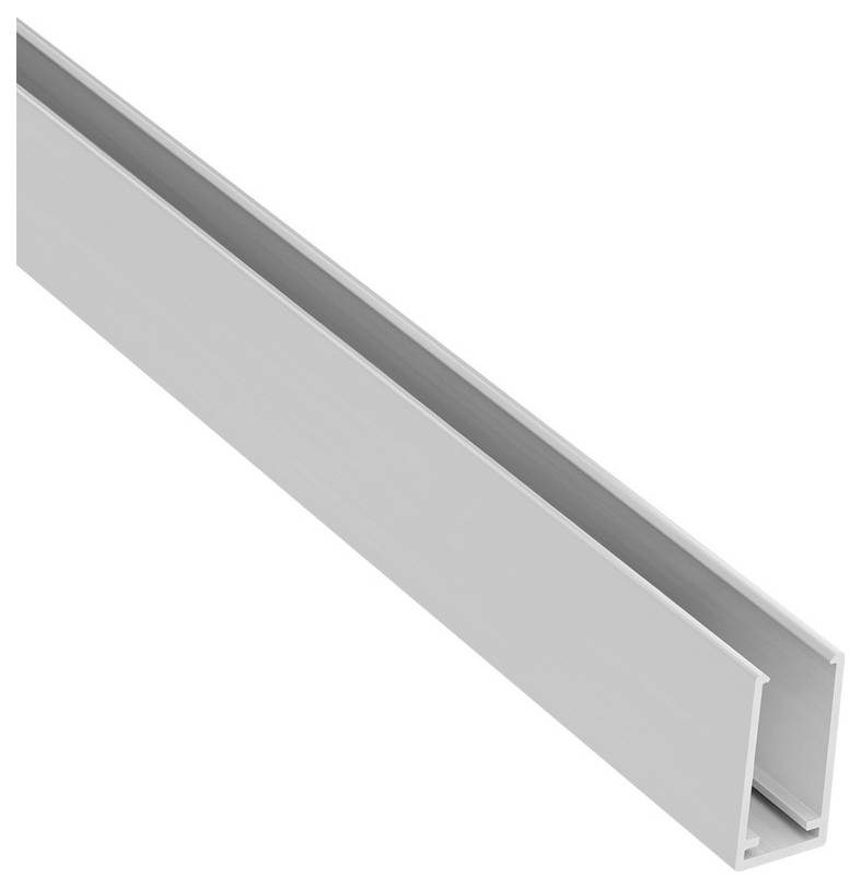 U-förmiges Aluminiumprofil aus Hohlkammern, häufig für Befestigungs- oder Rahmungsanwendungen verwendet, von der Seite dargestellt mit matter Oberfläche.