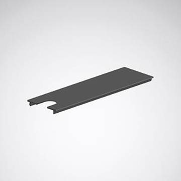 Ein flaches, rechteckiges, dunkelgraues Dual-Insert-Zierleistenpaneel mit einem kleinen halbkreisförmigen Ausschnitt auf einer Seite, konzipiert für technische oder architektonische Zwecke.