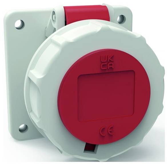 Ein rotes und graues industrielles Elektrostecker mit 