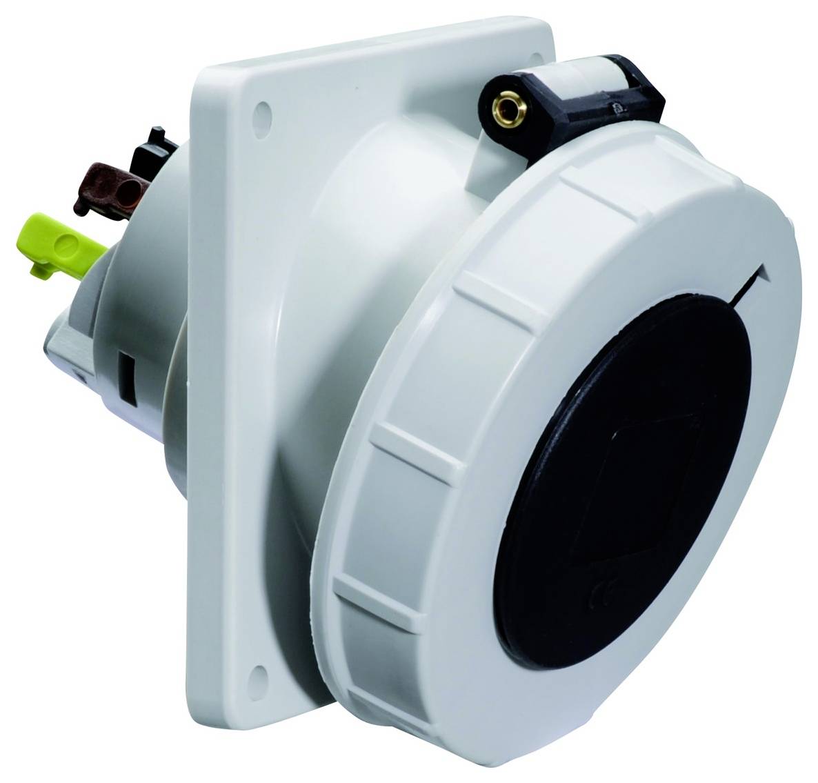 Querschnitt eines Aluminium-LED-Profilgehäuses mit einem Streifenlicht, das die Komponenten des Streifens im Kanal zeigt.