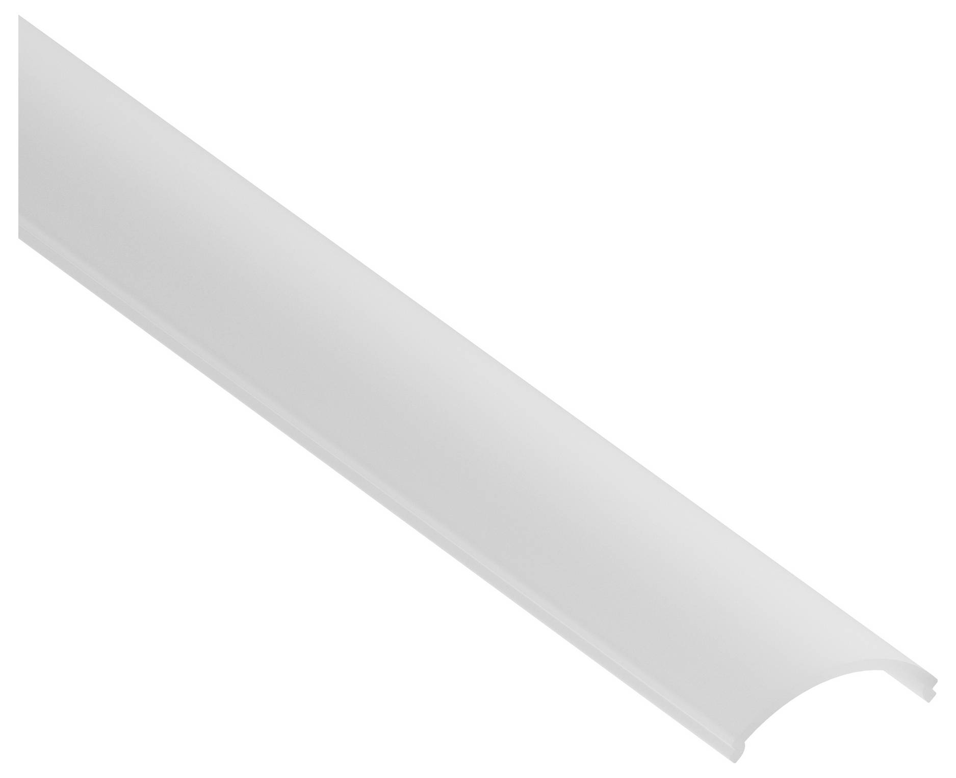 Eine halbkreisförmige, transparente Kunststoffabdeckung, die für LED-Streifen konzipiert ist. Die Abdeckung ist glatt und trägt zur gleichmäßigen Lichtdiffusion bei.