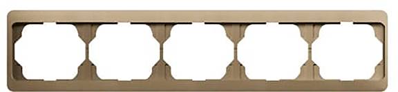 Ein brauner, rechteckiger Kunststoffrahmen mit fünf gleichmäßig verteilten Aussparungen, entwickelt zum Anbringen von Schaltern oder Steckdosen.
