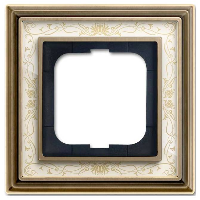 Quadratischer, dekorativer Rahmen mit aufwendigen, floralen Mustern und einer zentralen Aussparung zum Einsetzen einer Schalter- oder Steckdosenabdeckung.