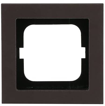 Ein quadratischer, dunkelbrauner Rahmen mit zentralem Ausschnitt, vermutlich zum Montieren eines Schalters oder einer Steckdose konzipiert.
