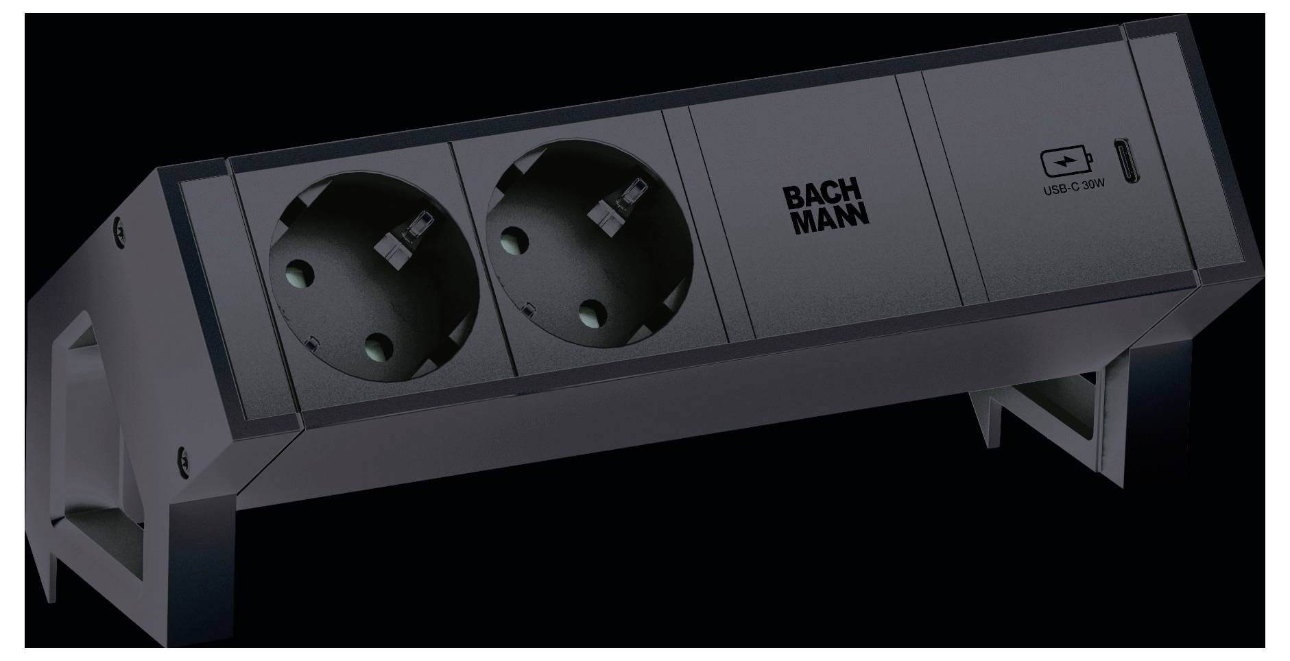 Eine weiße und blaue Industrie-Elektrosteckdose, die auf einer quadratischen Platte montiert ist, mit sichtbaren Schrauben und Verdrahtungsanschlüssen.