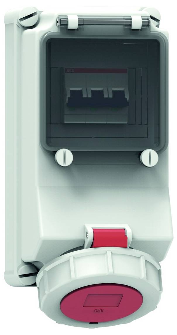 Ein Elektrogehäuse mit transparentem Deckel und roten Schalter, geeignet für industrielle Umgebungen.